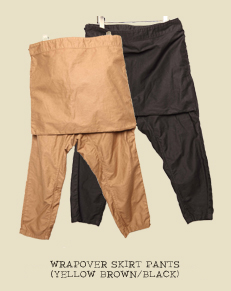 WRAPOVER SKIRT PANTS(YELLOW BROWN/BLACK)